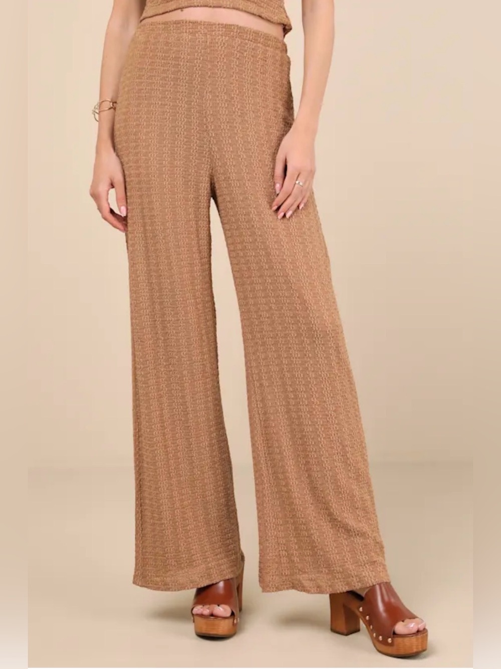 Lulus Light Brown Textured Pants wide leg high rise XSmall